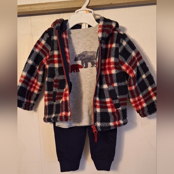 12 mos 3-piece Baby boy Infant Winter Outfit NWT Bear print by Little Me - Picture 1 of 7